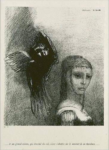 ｢聖アントワーヌの誘惑｣第一集 Ⅲ. …すると一羽の大きな鳥が空から舞いおりてきて、彼女の髪の真上に襲いかかる