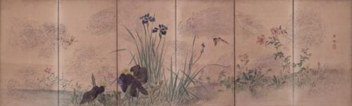 四季草花図屏風